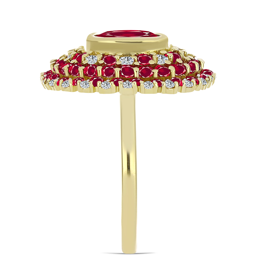 Arannyal Bevont Ezüst Gyűrű Madagaszkári Rubinnal és Fehér Topázzal