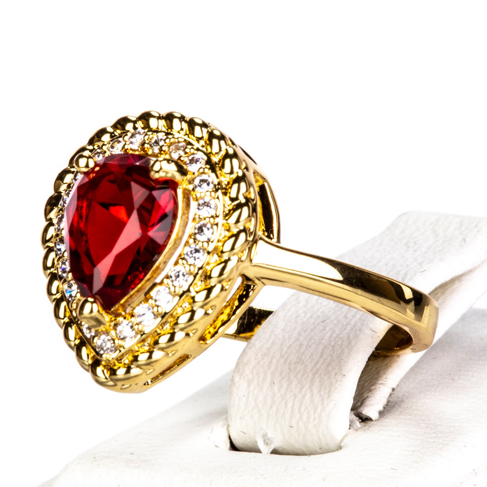 Arany tónusú Emporia Ötvözetű Szett Vörös Emporia® Kristállyal ( Nyaklánc+Fülbevaló+Gyűrű ) 5 
