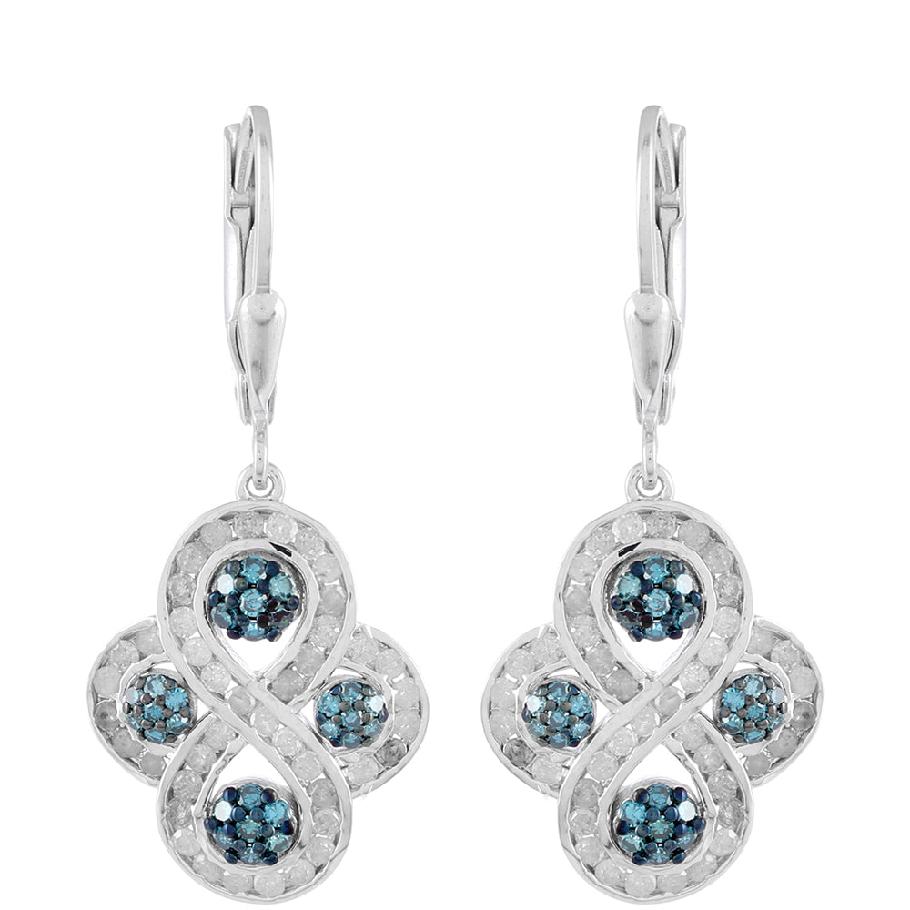 Ezüst Fülbevaló Kék Gyémánttal és Fehér Gyémánttal 1 