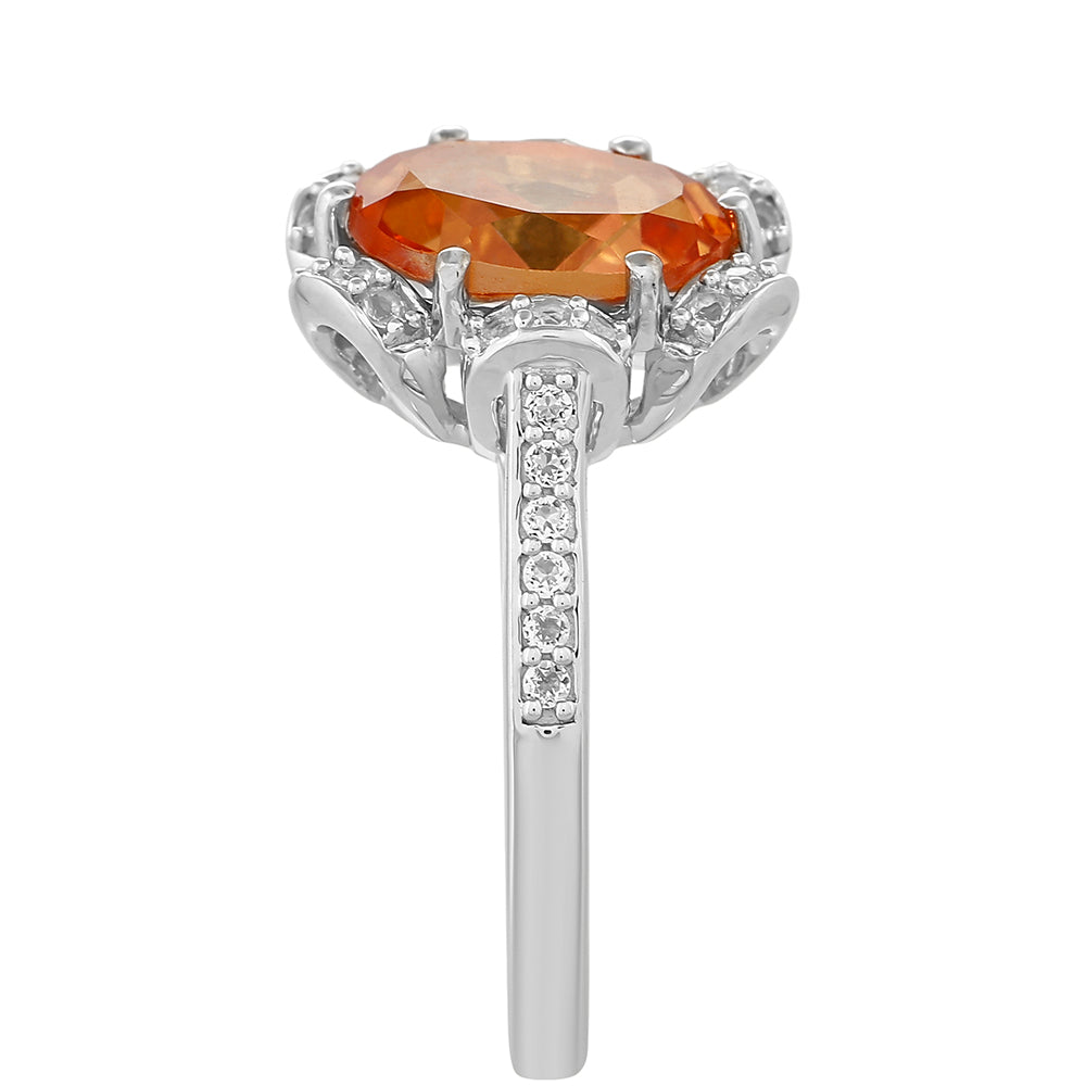 Ezüst Gyűrű Padparadschai Kvarccal és Fehér Topázzal