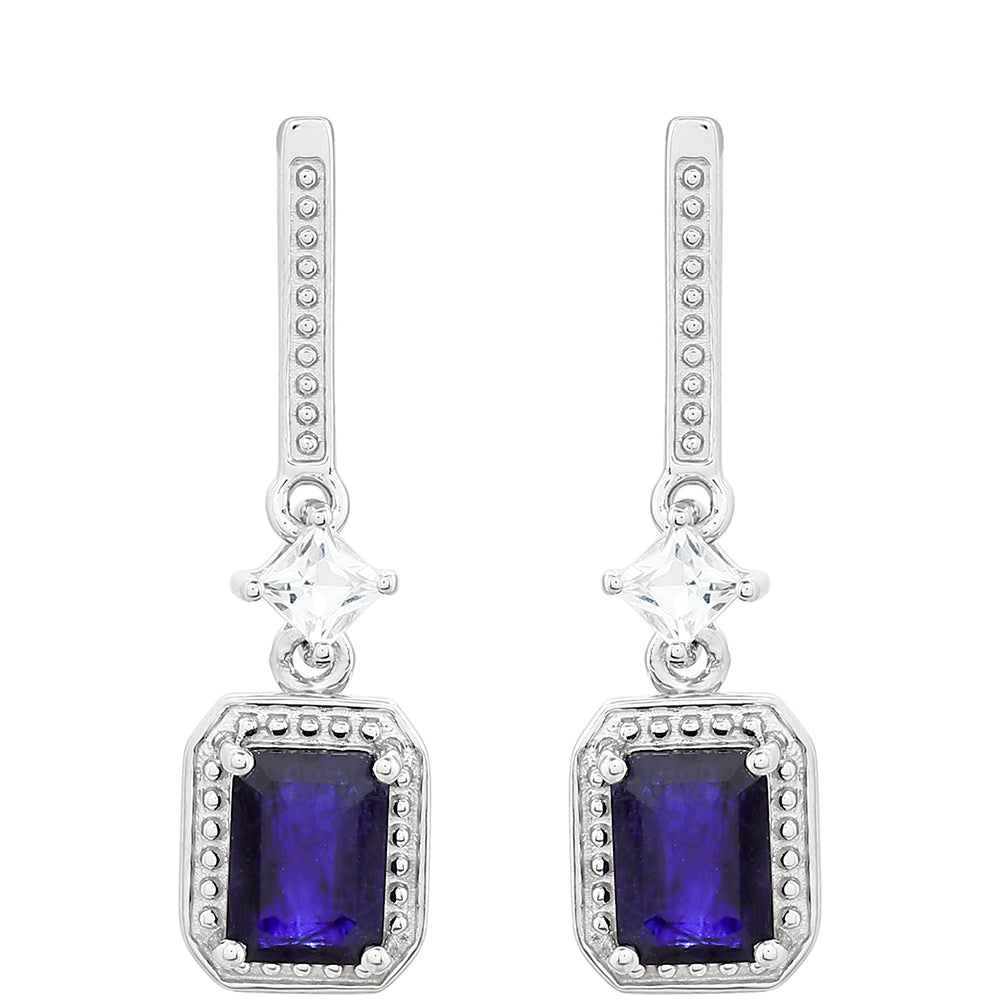 Ezüst Fülbevaló Thai Zafírral és Fehér Topázzal
