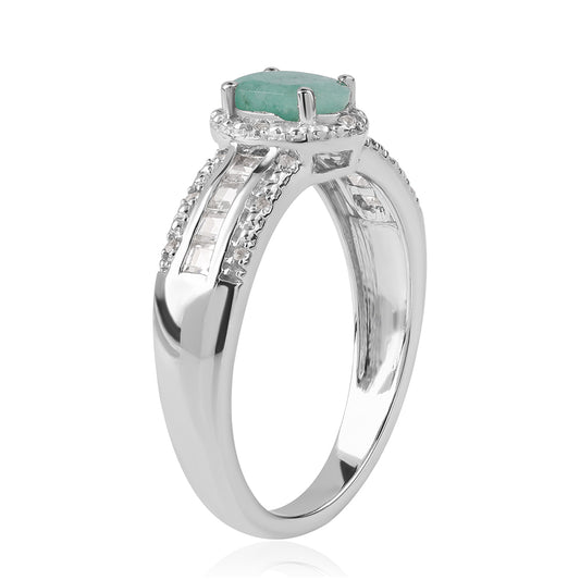 Ezüst Gyűrű Brazil Smaragddal és Fehér Topázzal