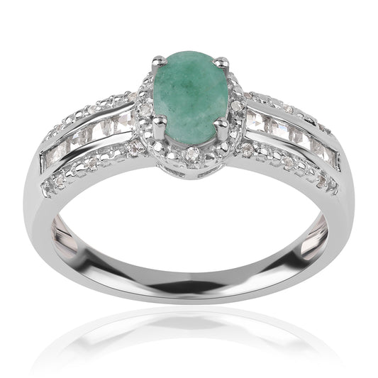 Ezüst Gyűrű Brazil Smaragddal és Fehér Topázzal
