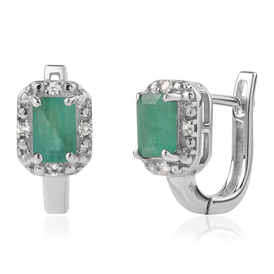 Ezüst Fülbevaló Brazil Smaragddal és Fehér Topázzal