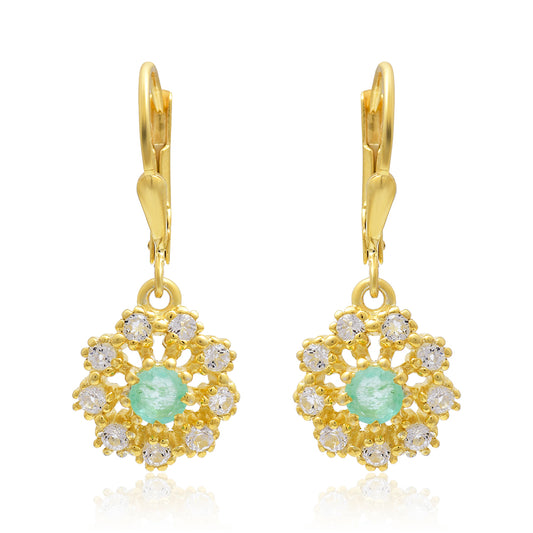 Arannyal Bevont Ezüst Fülbevaló Brazil Smaragddal és Fehér Topázzal