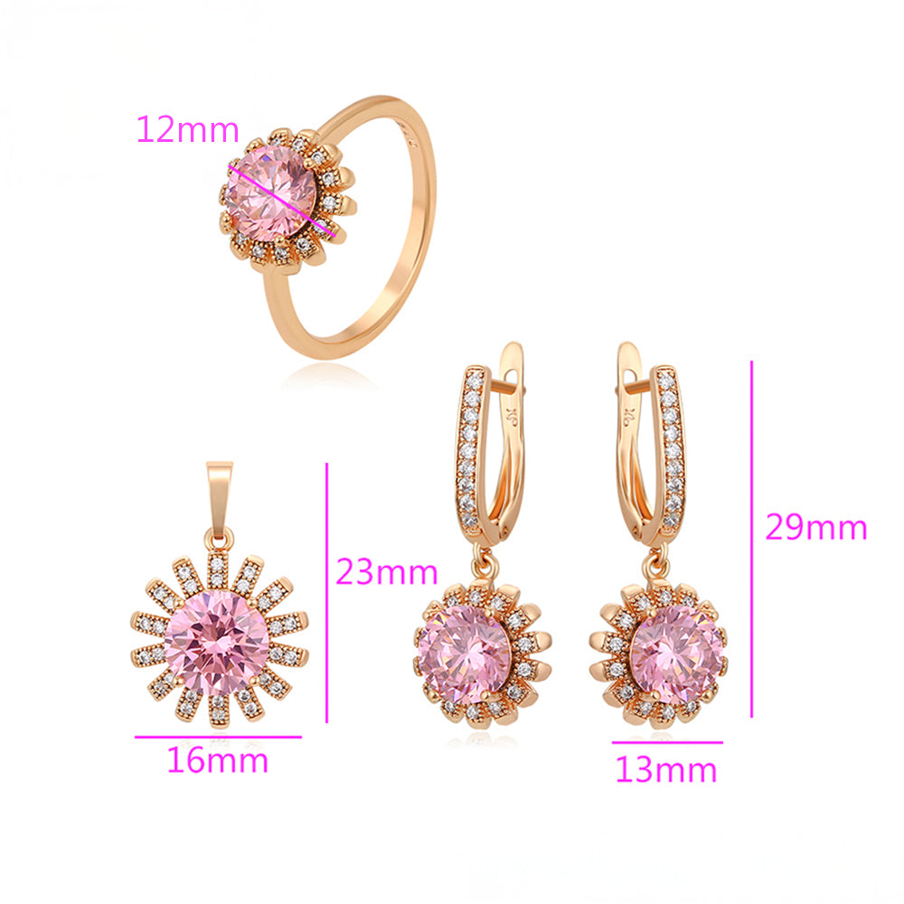 Arany tónusú Emporia Ötvözetű Szett Rózsaszínű Emporia® Kristállyal és Fehér Emporia® Kristállyal ( Fülbevaló+Gyűrű+Medál ) 2 