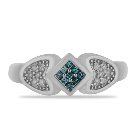 Ezüst Gyűrű Kék Gyémánttal és Fehér Gyémánttal