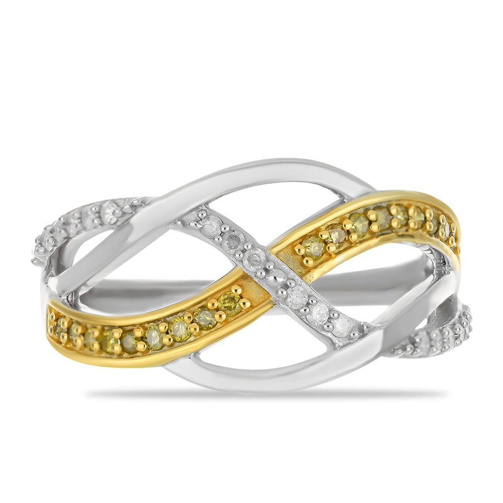Ezüst Gyűrű Sárga Gyémánttal és Fehér Gyémánttal