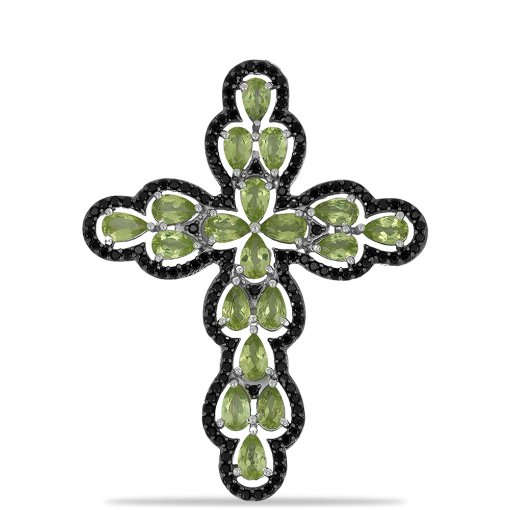 Kereszt Ezüst Medál Changbai Peridottal és Spinellel 1 