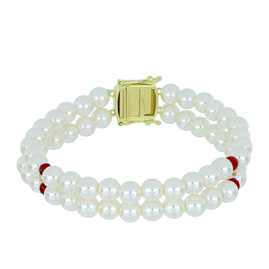 Arannyal Bevont Ezüst Karkötő Fehér Édesvízi Kagylógyönggyel és Madagaszkári Rubinnal