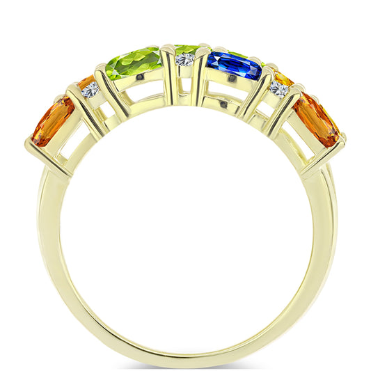 Arannyal Bevont Ezüst Gyűrű Rosebery Szivárvány Zafírral és Fehér Topázzal