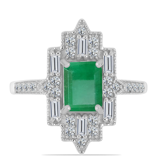 Ezüst Gyűrű Brazil Smaragddal és Fehér Cirkónnal