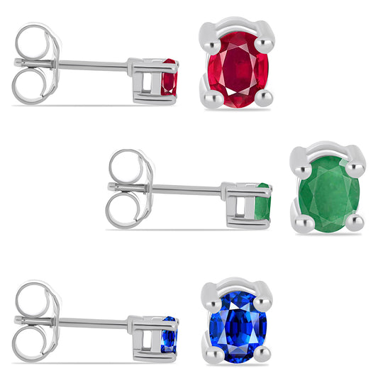 Ezüst Szett Madagaszkári Rubinnal és Brazil Smaragddal ( Fülbevaló )