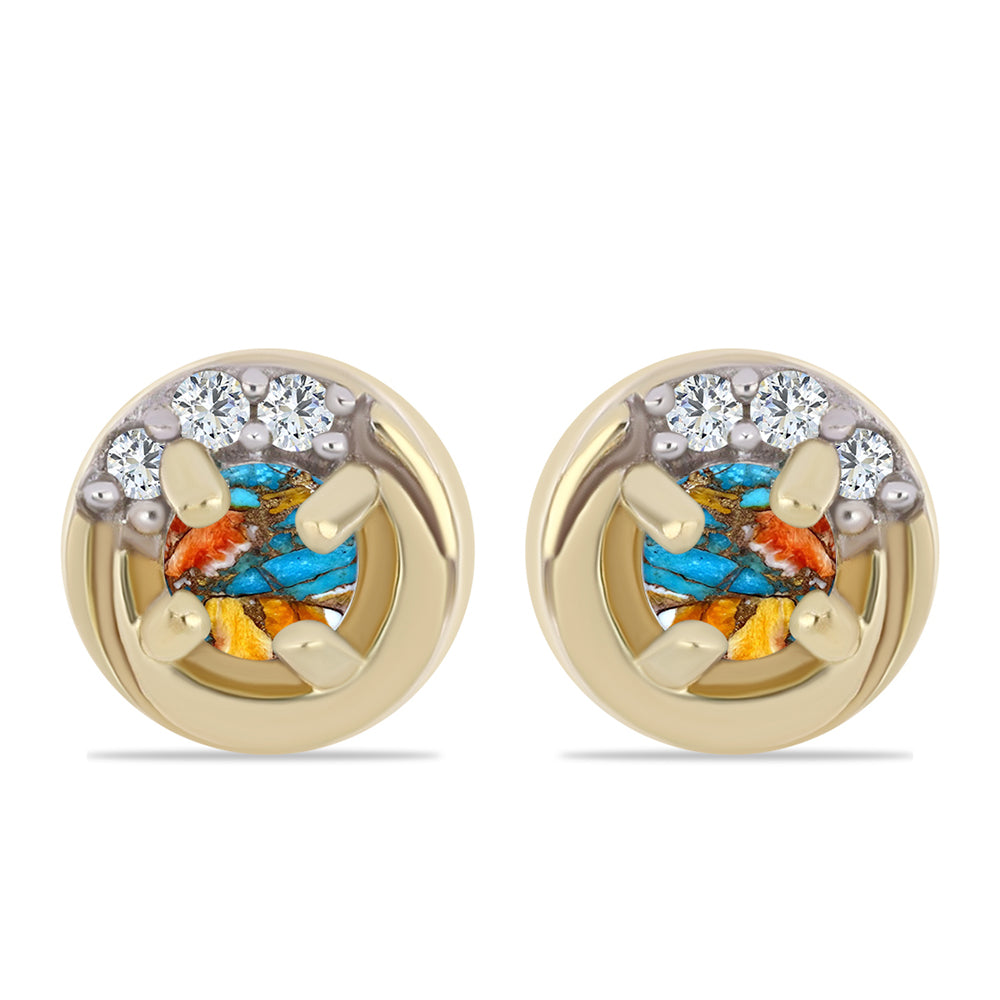 Arannyal Bevont Ezüst Fülbevaló Osztriga Türkizzel és Fehér Topázzal