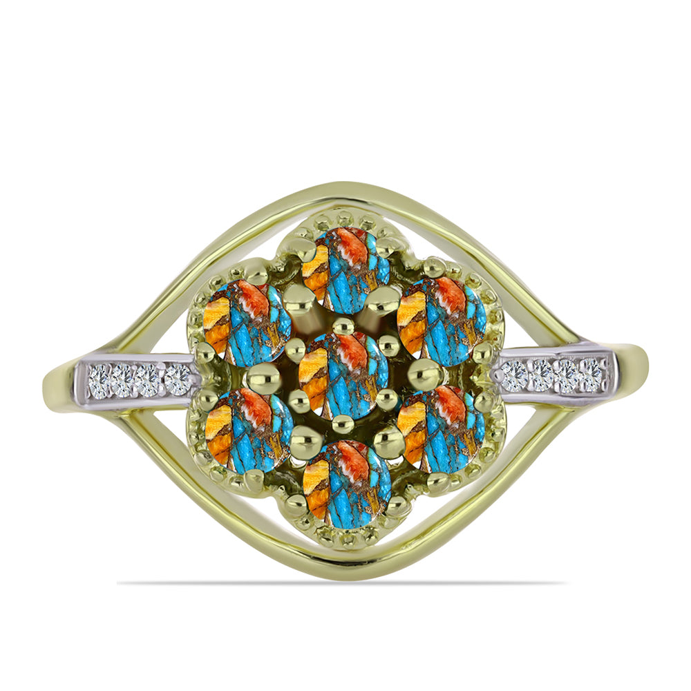 Arannyal Bevont Ezüst Gyűrű Osztriga Türkizzel és Fehér Topázzal