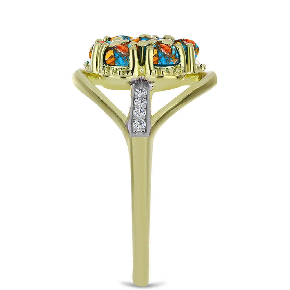 Arannyal Bevont Ezüst Gyűrű Osztriga Türkizzel és Fehér Topázzal 4 