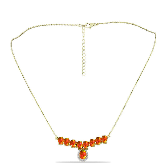 Arannyal Bevont Ezüst Nyaklánc Amerikai Tűzopállal és Fehér Topázzal