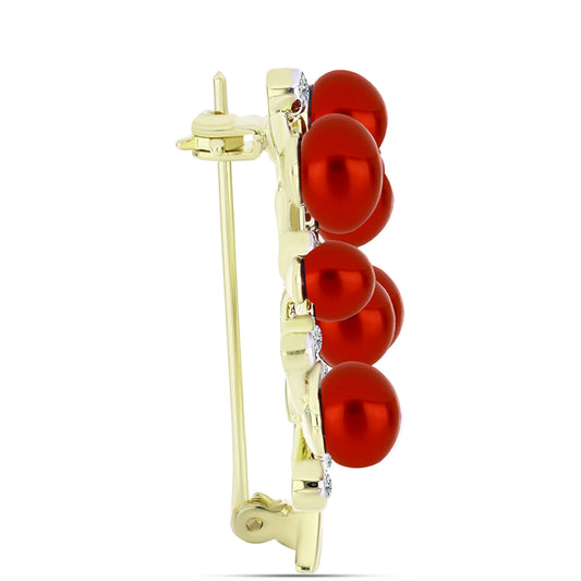 Arannyal Bevont Ezüst Bross Vörös Édesvízi Kagylógyönggyel és Fehér Topázzal