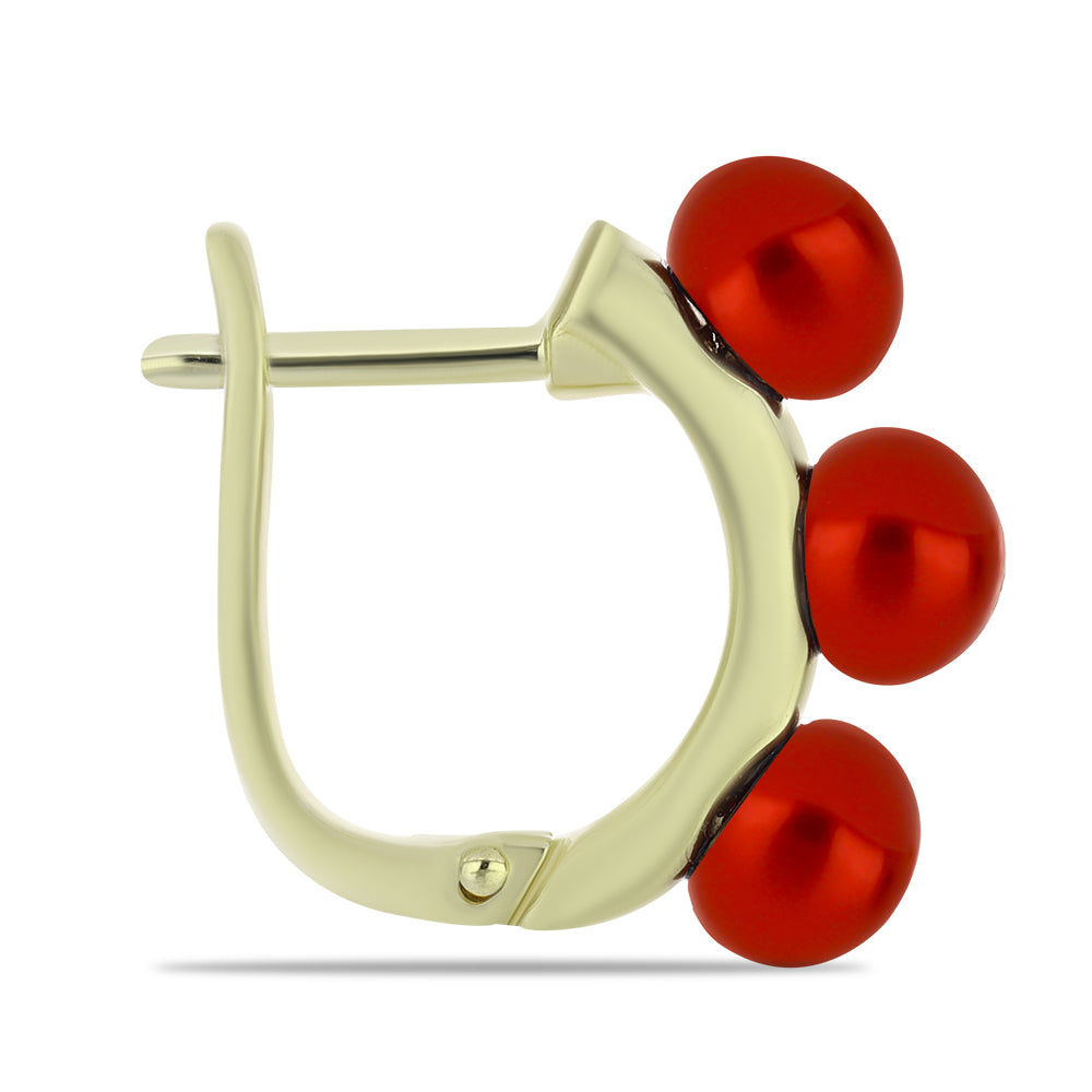 Arannyal Bevont Ezüst Fülbevaló Vörös Édesvízi Kagylógyönggyel 2 