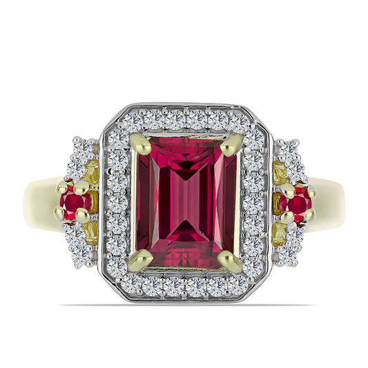 Arannyal Bevont Ezüst Gyűrű Madagaszkári Rubinnal és Fehér Topázzal