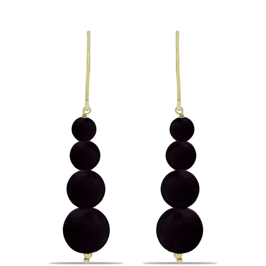 Arannyal Bevont Ezüst Fülbevaló Suwari Fekete Onixszal