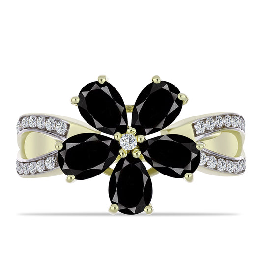 Arannyal Bevont Ezüst Gyűrű Suwari Fekete Onixszal és Fehér Topázzal