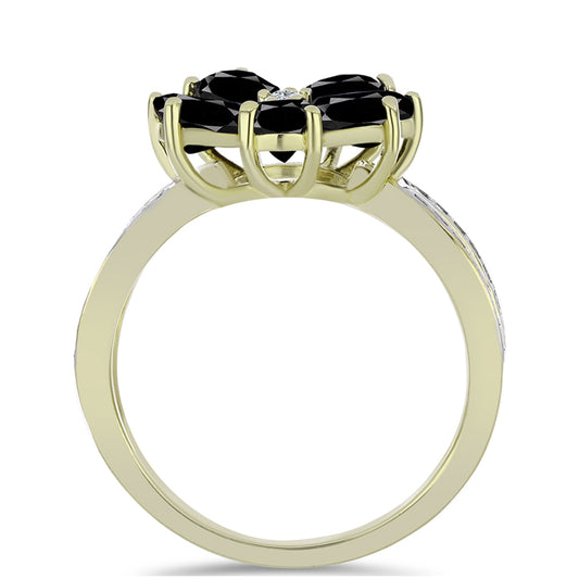 Arannyal Bevont Ezüst Gyűrű Suwari Fekete Onixszal és Fehér Topázzal