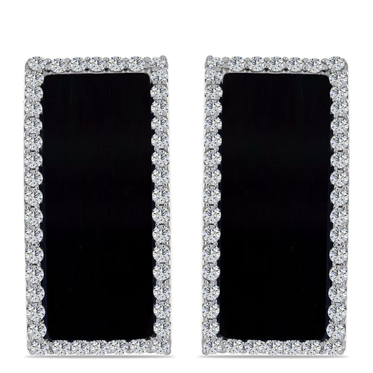 Arannyal Bevont Ezüst Fülbevaló Suwari Fekete Onixszal és Fehér Topázzal