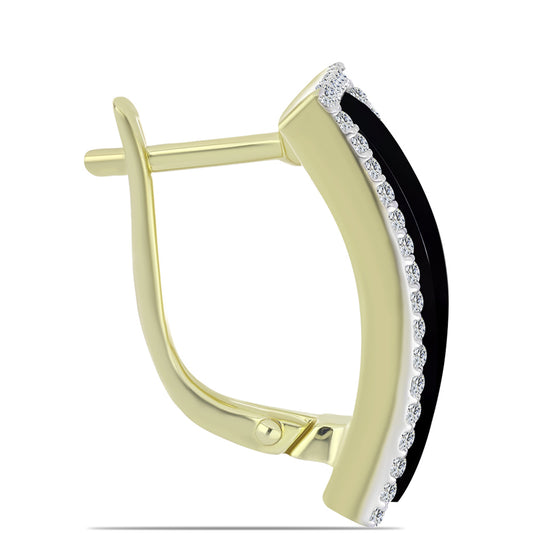 Arannyal Bevont Ezüst Fülbevaló Suwari Fekete Onixszal és Fehér Topázzal