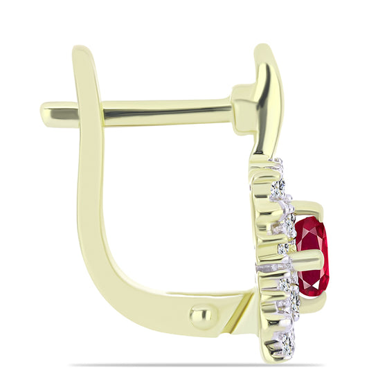 Arannyal Bevont Ezüst Fülbevaló Madagaszkári Rubinnal és Fehér Topázzal