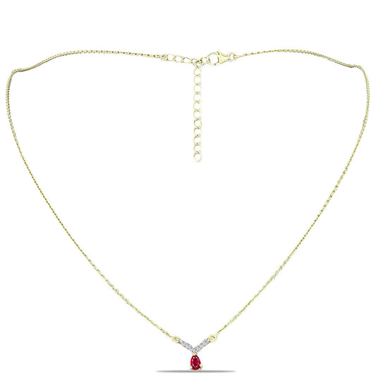 Arannyal Bevont Ezüst Nyaklánc Madagaszkári Rubinnal és Fehér Topázzal