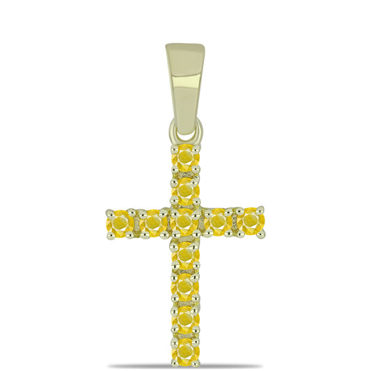 Kereszt Arannyal Bevont Ezüst Medál Sárga Zafírral
