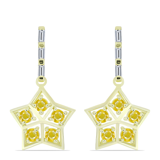 Arannyal Bevont Ezüst Fülbevaló Rosebery Sárga Zafírral és Fehér Cirkónnal