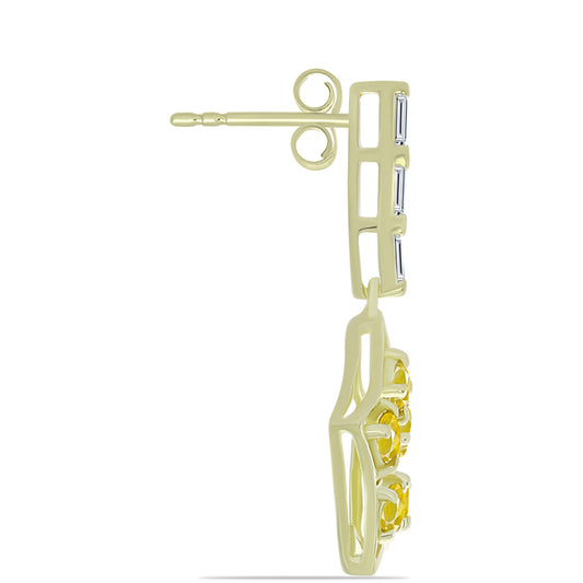 Arannyal Bevont Ezüst Fülbevaló Rosebery Sárga Zafírral és Fehér Cirkónnal