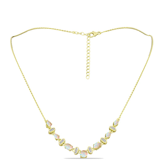 Arannyal Bevont Ezüst Nyaklánc Etiópiai Opállal és Fehér Topázzal
