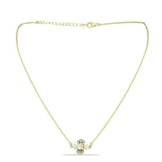 Arannyal Bevont Ezüst Nyaklánc Etiópiai Opállal és Fehér Topázzal