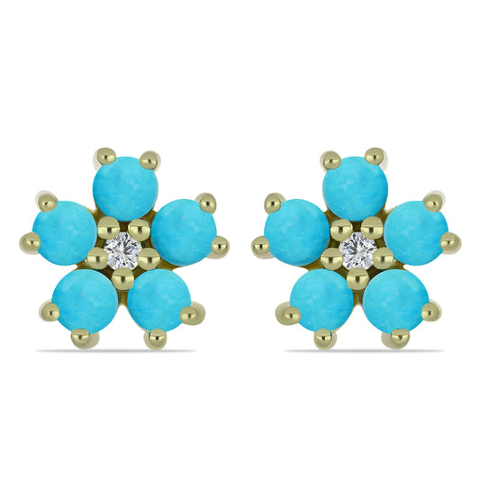 Arannyal Bevont Ezüst Fülbevaló Csipkerózsika Türkizzel és Fehér Topázzal