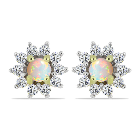 Arannyal Bevont Ezüst Fülbevaló Etiópiai Opállal és Fehér Topázzal