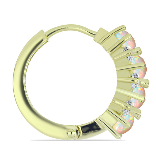 Arannyal Bevont Ezüst Fülbevaló Etiópiai Opállal és Fehér Topázzal