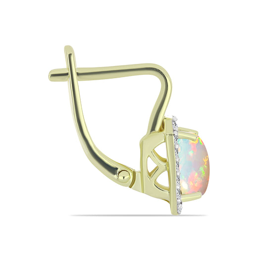 Arannyal Bevont Ezüst Fülbevaló Etiópiai Opállal és Fehér Topázzal