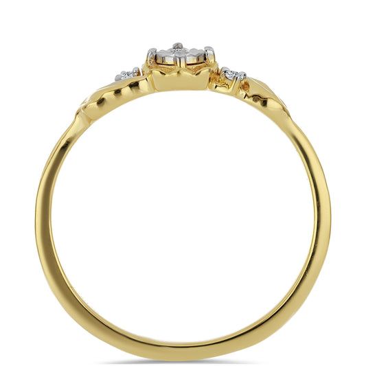 Arannyal Bevont Ezüst Gyűrű Fehér Gyémánttal és Fehér Cirkónnal