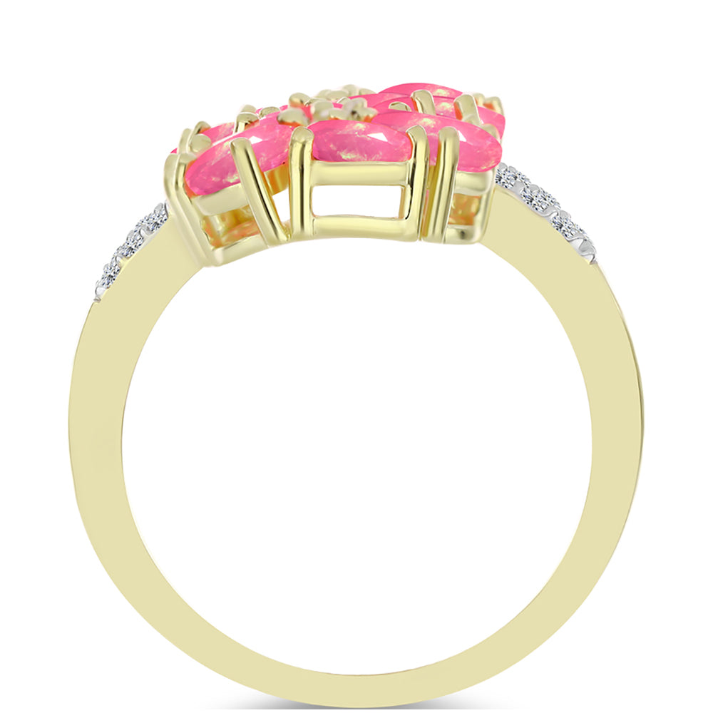 Arannyal Bevont Ezüst Gyűrű Rózsaszínű Lega Dembi Etióp Opállal és Fehér Topázzal 2 