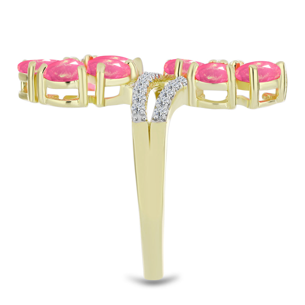 Arannyal Bevont Ezüst Gyűrű Rózsaszínű Lega Dembi Etióp Opállal és Fehér Topázzal 4 