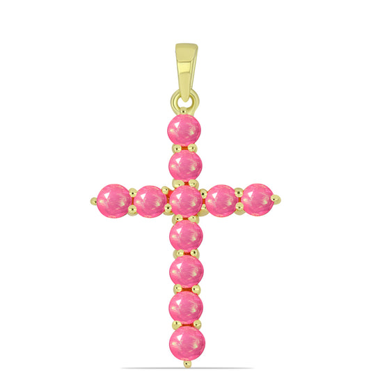 Kereszt Arannyal Bevont Ezüst Medál Rózsaszínű Lega Dembi Etióp Opállal