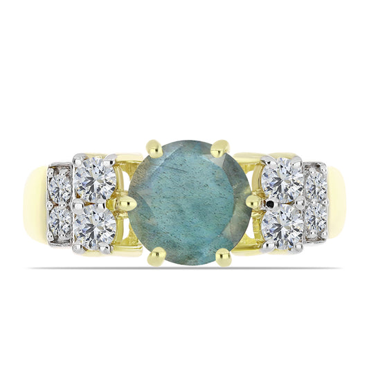 Arannyal Bevont Ezüst Gyűrű Labradorittal és Fehér Topázzal