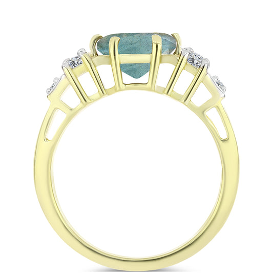 Arannyal Bevont Ezüst Gyűrű Labradorittal és Fehér Topázzal