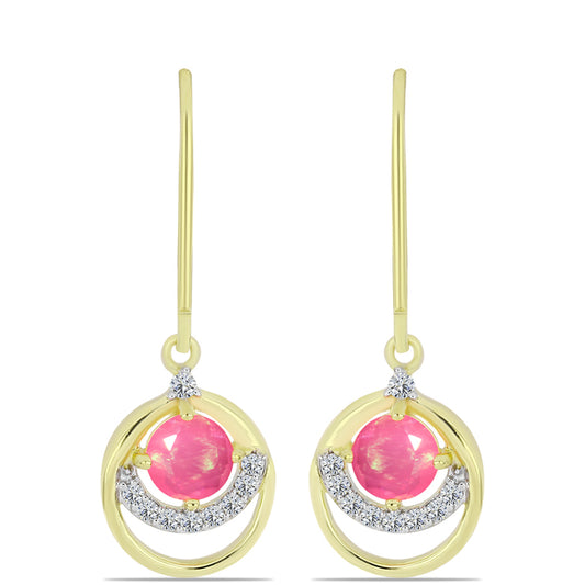Arannyal Bevont Ezüst Fülbevaló Rózsaszínű Lega Dembi Etióp Opállal és Fehér Topázzal
