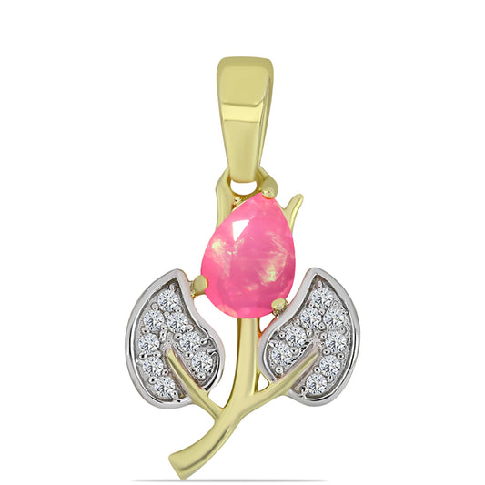 Arannyal Bevont Ezüst Medál Rózsaszínű Lega Dembi Etióp Opállal és Fehér Topázzal