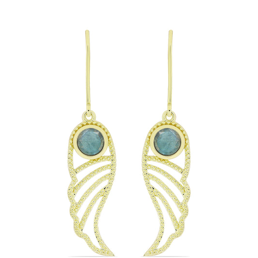 Arannyal Bevont Ezüst Fülbevaló Labradorittal