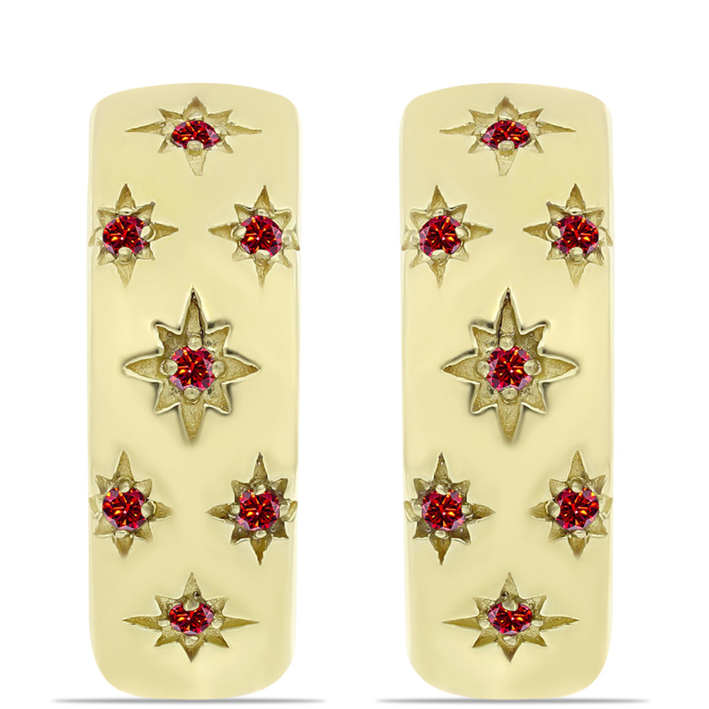 Arannyal Bevont Ezüst Fülbevaló Fenséges Vörös Moissanite-tal 1 